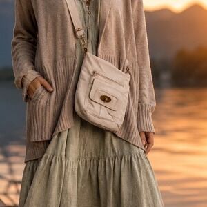 Canvas Crossbody Bag Cream Utilitarian Multi Pocket Minimalist Neutral Clean